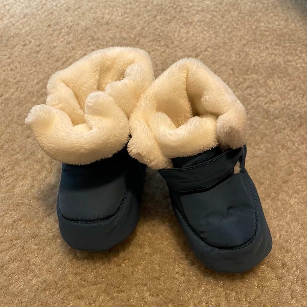 Navy and white snow booties